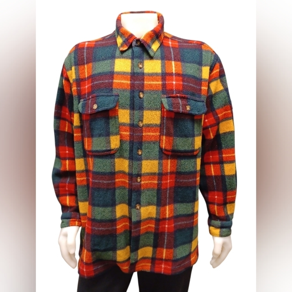 Vintage Colorful Plaid Button Down L/S Jacket Size Large EUC